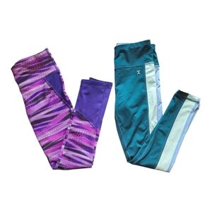 Girls Leggings - 2 Pair - Xersion, Avia - Size 7/8 - Purple, Green - EUC